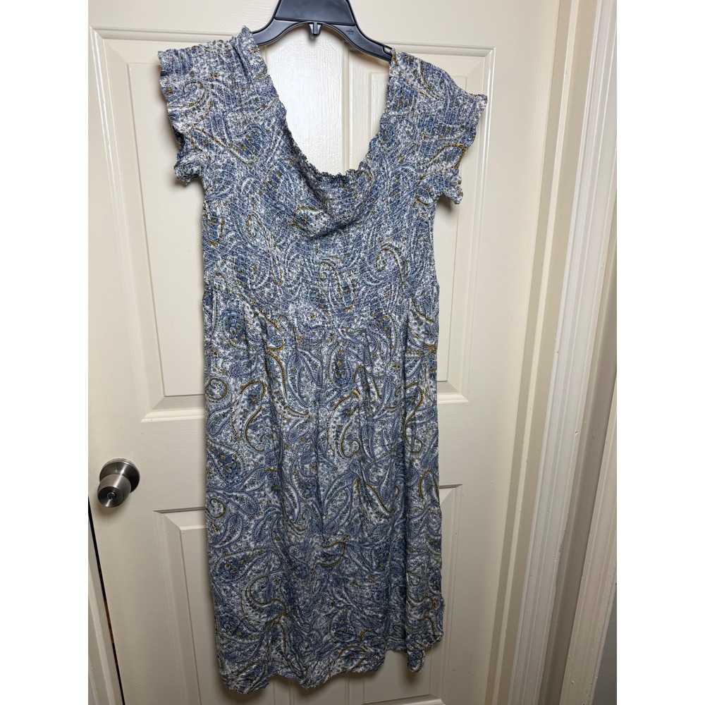 Old Navy Blue Paisley Smocked Midi Dress Short Sleeve XL